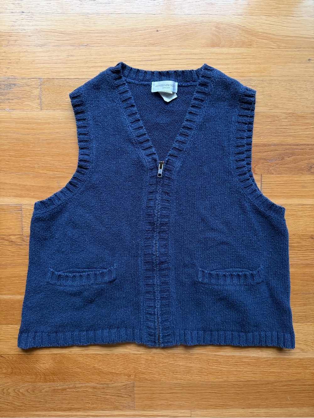 Vintage Jones New York Sport Navy Blue Knit Zip-Up Sweater Vest - Size Medium